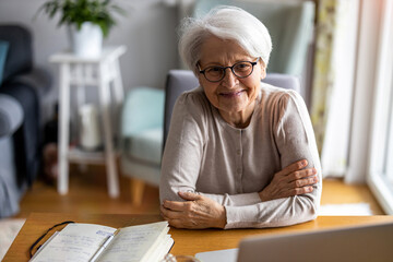 Portrait of smiling senior woman at home
 - obrazy, fototapety, plakaty
