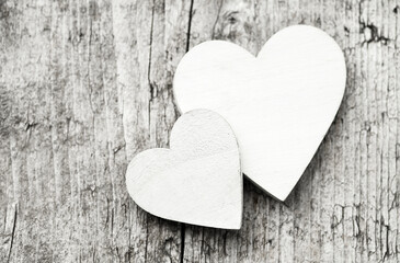 White Hearts On Wooden Background