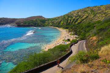 Access ramp to the beach of Hanauma Bay Nature Preserve on O'ahu island in Hawaii, United States