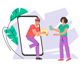 Online delivery and express shipment of purchases, flat vector isolated.