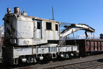 Fototapeta na wymiar Vintage train crane in Ogden Station, Utah 