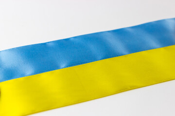 Flag of Ukraine from satin ribbons: stripes of blue and yellow colors