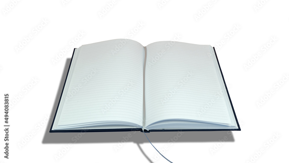 Poster open notebook with empty pages against the white background