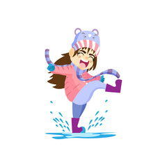 Isolated girl splash kids rain winter weather vector illustarion