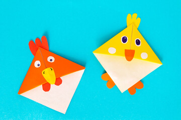 Step by step photo instruction how to make origami paper bookmark chick. Simple diy with kids...