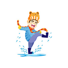 Isolated boy splash kids rain winter weather vector illustarion