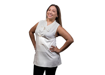 Fototapeta premium Mujer latina sonriendo en fondo blanco