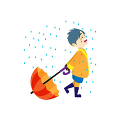 Isolated boy umbrella kids rain winter weather vector illustarion