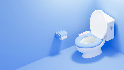3Dイラストレーションで構成されたトイレのイメージ。