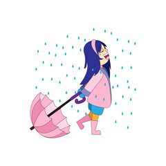 Isolated girl umbrella kids rain winter weather vector illustarion