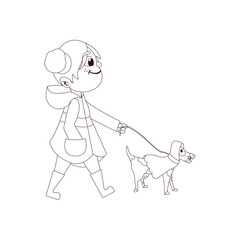 Isolated girl dog draw kids rain winter weather vector illustarion