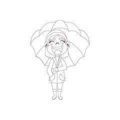 Isolated girl umbrella draw kids rain winter weather vector illustarion