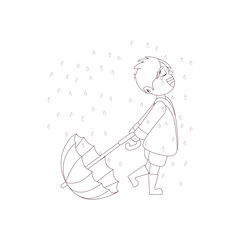 Isolated boy umbrella draw kids rain winter weather vector illustarion