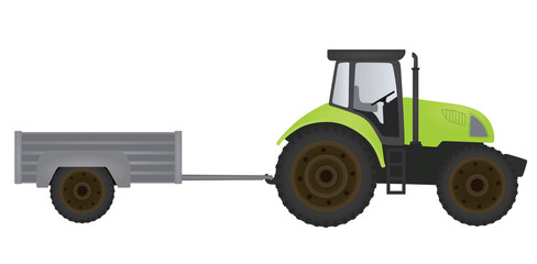 Farmer tractor with trailer. vector