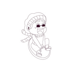 Isolated boy board draw kids rain winter weather vector illustarion