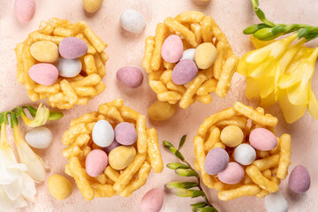 Springtime sweet nests filled with Easter eggs