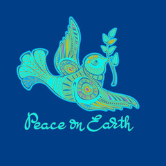 Fototapeta na wymiar Dove of peace with olive branch. Traditional peace symbol. Vector.