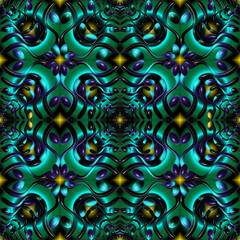 Abstract multicolored 3D ornament in blue, yellow and dark colors. Endless, seamless, loop.