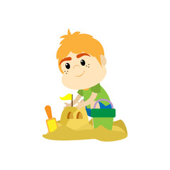 Isolated boy castle beach summer kids holiday vector illustration