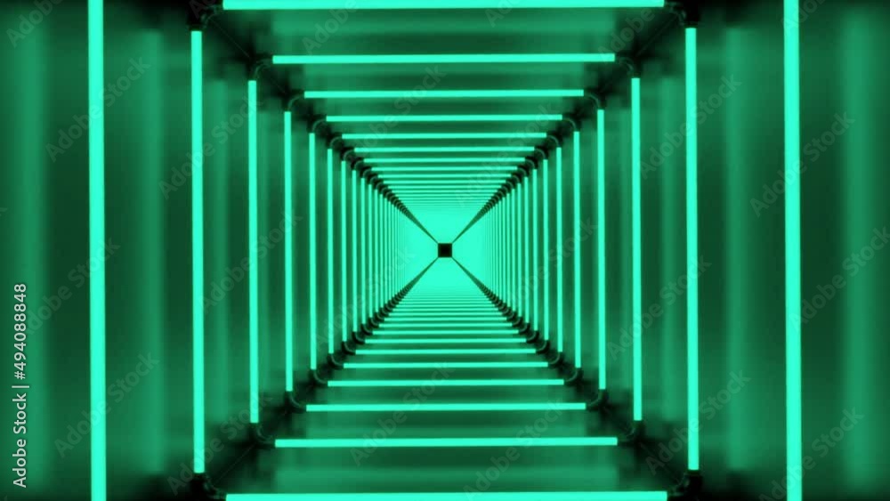 Poster green background.design. an abstraction in which green squares compose a corridor and move forward a