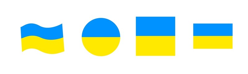 Ukrainian flag set in yellow blue colours isolated on white background 