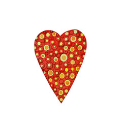A red heart with a pattern of circles. Watercolor illustration.