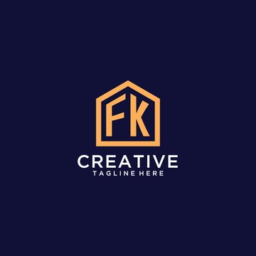 Initial FK logo with abstract home shape, modern minimalist realty logo design ideas