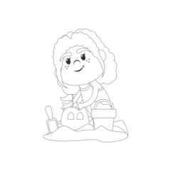 Isolated girl castle beach draw summer kids holiday vector illustration