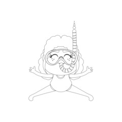 Isolated girl snorke beach draw summer kids holiday vector illustration
