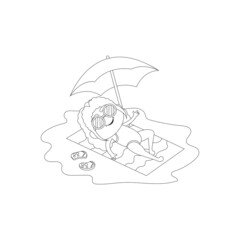 Isolated girl beach draw summer kids holiday vector illustration