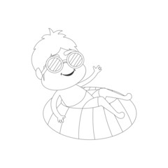 Isolated boy beach draw summer kids holiday vector illustration