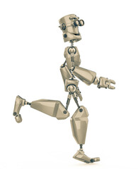 funny robot cartoon jogging in a white background side view