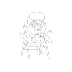 Isolated boy beach draw summer kids holiday vector illustration