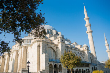 Fototapeta na wymiar Suleymaniye Mosque with four minaret in Istanbul,Turkey