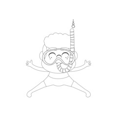 Isolated boy snorke beach draw summer kids holiday vector illustration