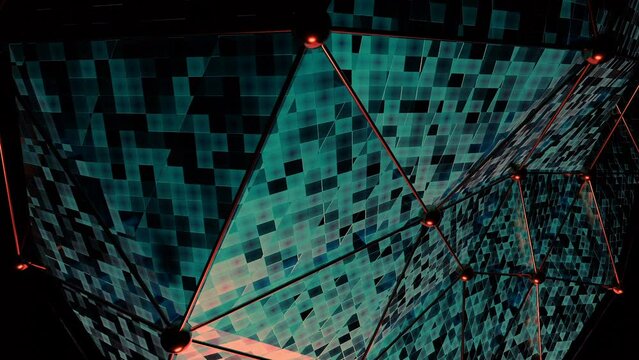 Black background.Design. A blue geometric figure in 3d format that oscillates triangles forward in abstraction.