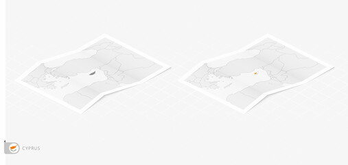 Set of two realistic map of Cyprus with shadow. The flag and map of Cyprus in isometric style.