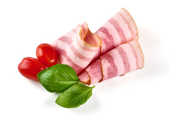 Raw bacon, isolated on white background.