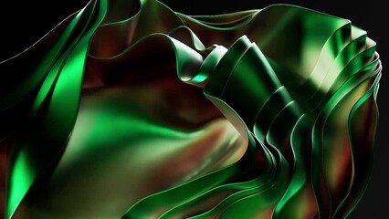 Green metallic fabric wave lines move on a black background close-up. Abstract futuristic 3D color
animation,4K motion graphics, new design, green gold shimmer, light gradients.photorealistic material - Powered by Adobe