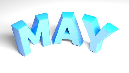 MAY for march blue on white background - 3D rendering illustration