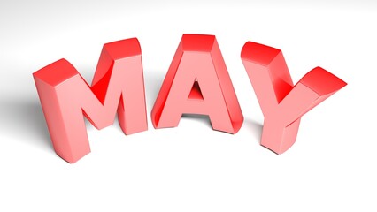 MAY for march red on white background - 3D rendering illustration
