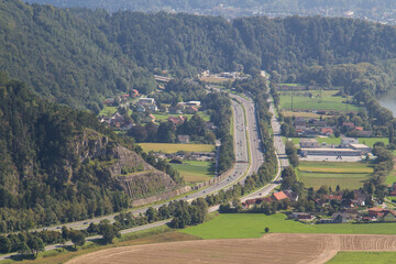 Fototapeta premium Aerial view of the Murtal around Deutschfreistritz, Gratkron and Friesach