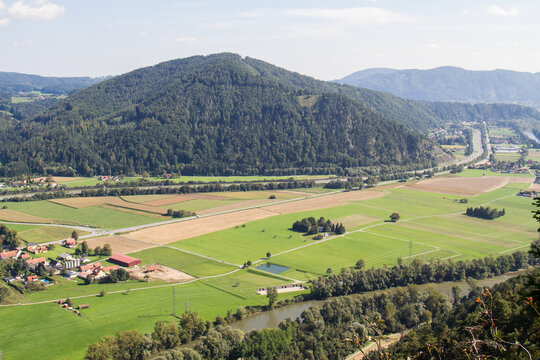 Aerial view of the Murtal around Deutschfreistritz, Gratkron and Friesach