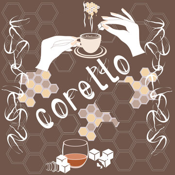 menu for a bar with a cup of coretto coffee
