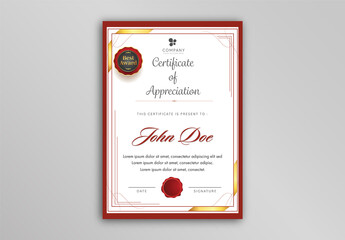 Appreciation Certificate Template Layout in White and Red Color