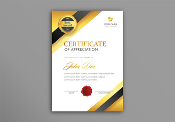 Appreciation Certificate Template Layout in White Color with Golden Badge