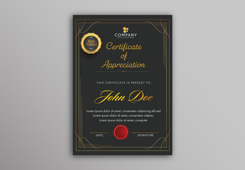 Appreciation Certificate Template Layout in Black and Golden Color