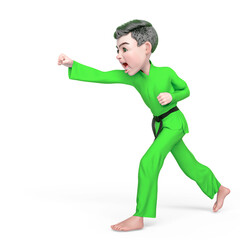karate boy cartoon is doing a angry punch