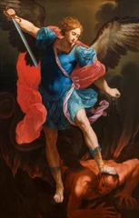 Poster MATERA, ITALY - MARCH 7, 2022: The painting of St. Michael archangel in the church Chiesa di Santa Chiara after Chido Reni (18. cent.). © Renáta Sedmáková