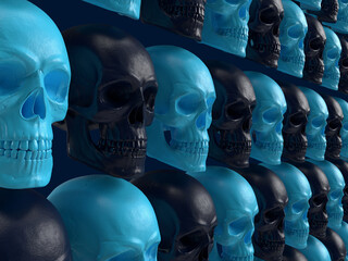 3d render skulls background blue perspeñtive dead denger evil